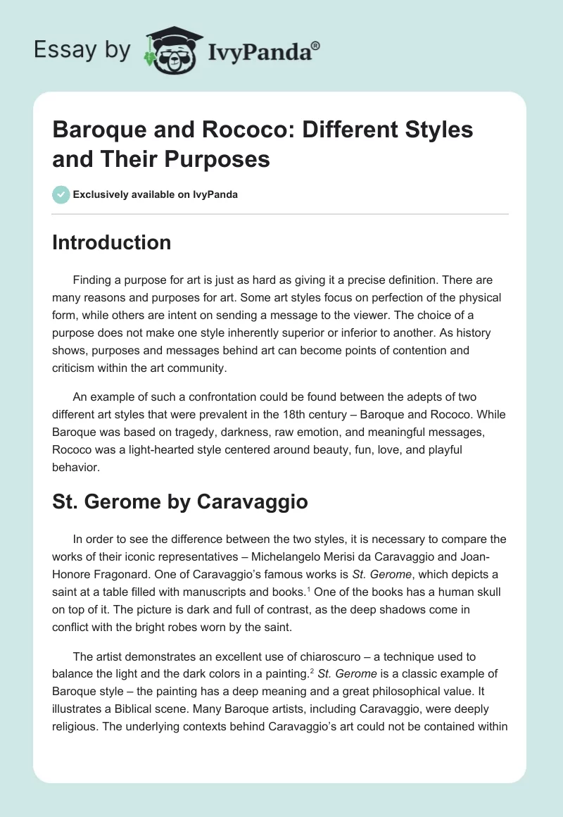 Baroque and Rococo: Different Styles and Their Purposes. Page 1