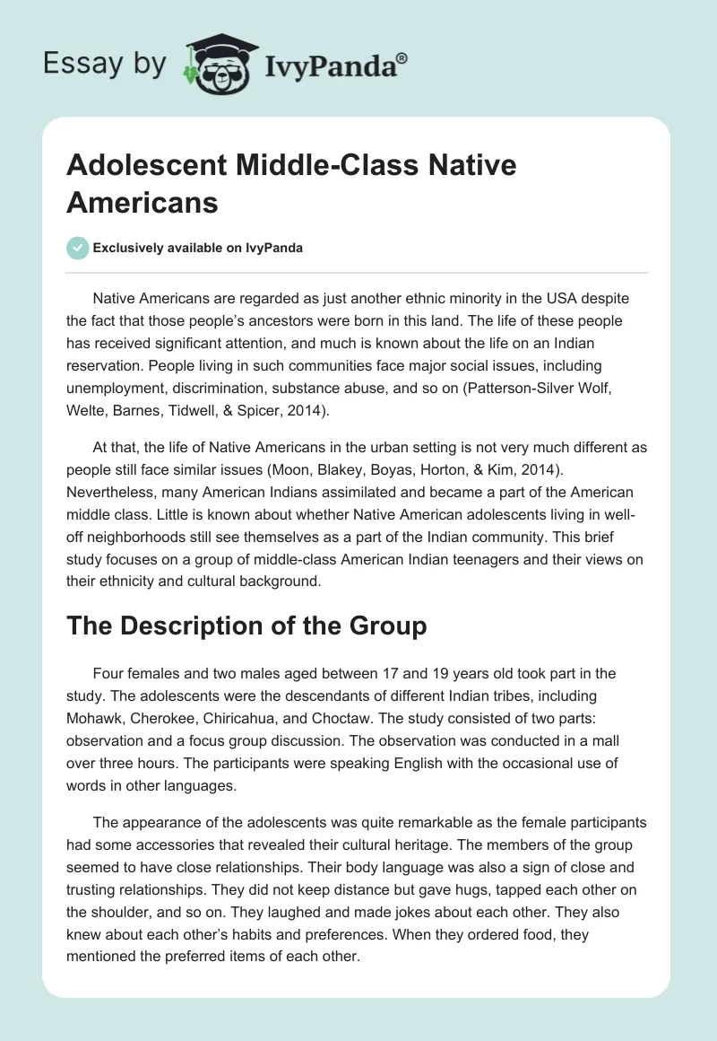 Adolescent Middle-Class Native Americans. Page 1