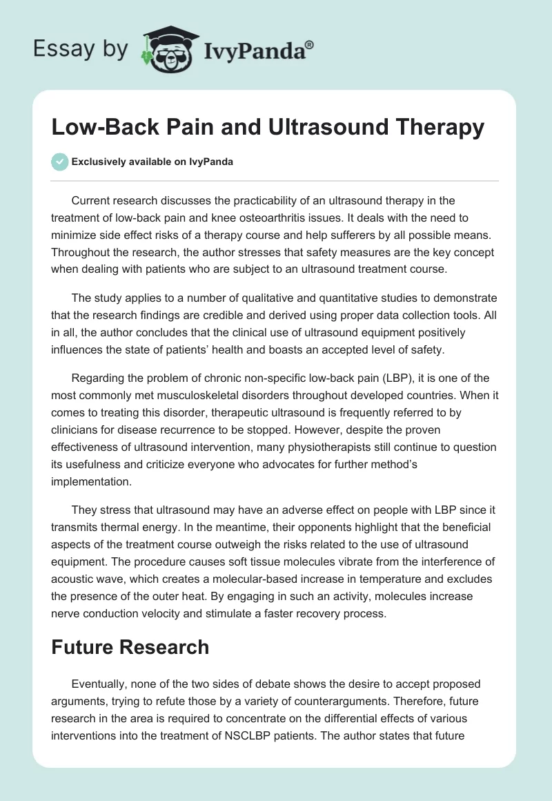 Low-Back Pain and Ultrasound Therapy. Page 1