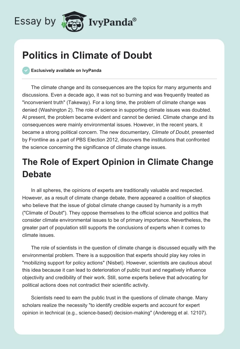 Politics in Climate of Doubt. Page 1