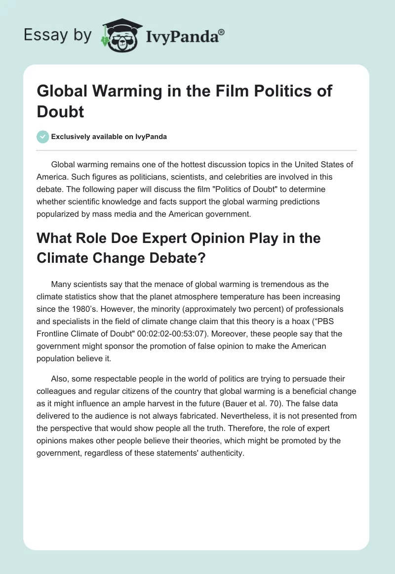 Global Warming in the Film "Politics of Doubt". Page 1