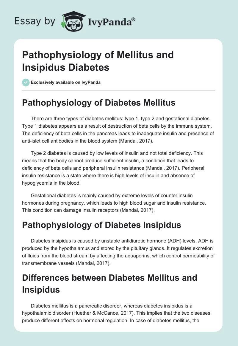 Pathophysiology of Mellitus and Insipidus Diabetes. Page 1