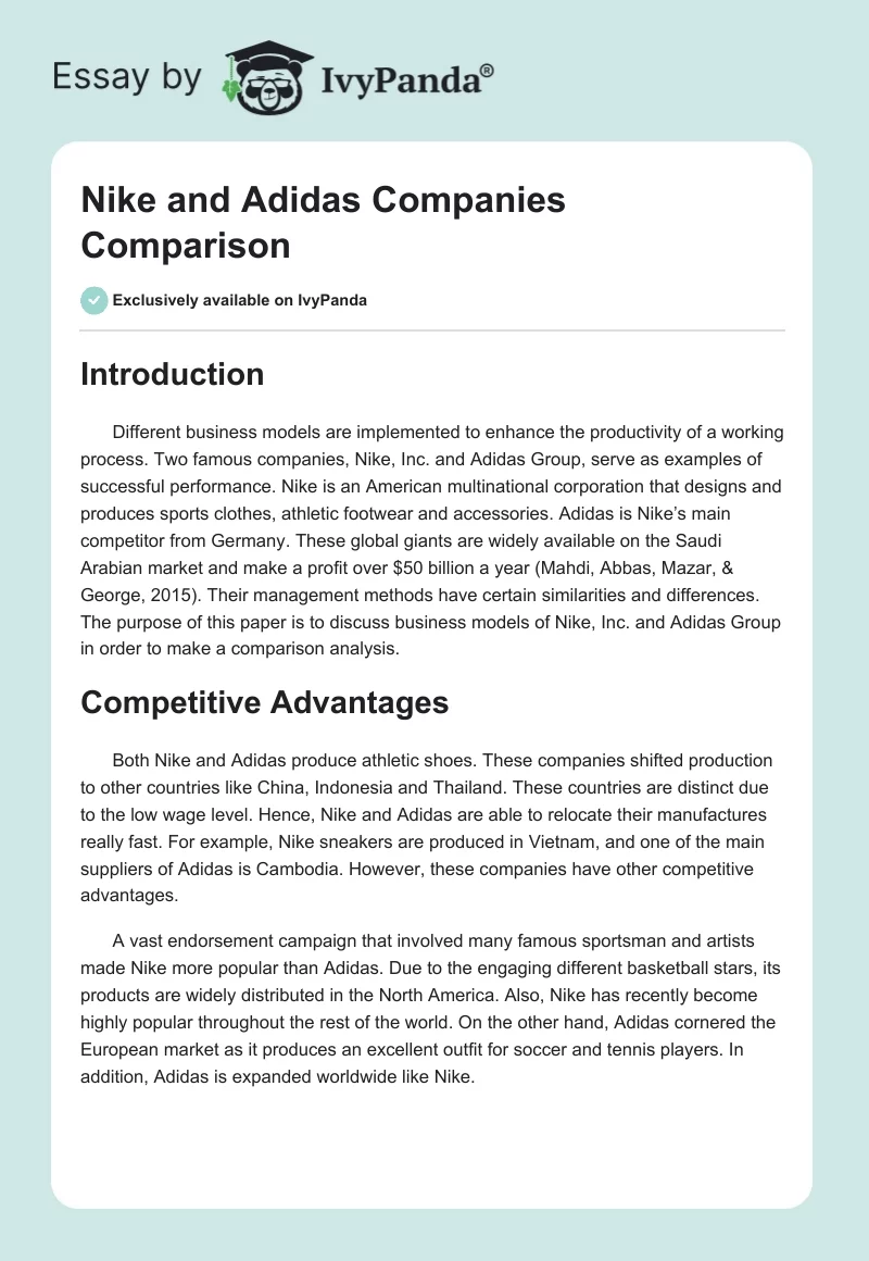 Nike and Adidas Companies Comparison. Page 1
