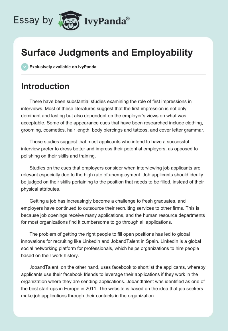 Surface Judgments and Employability. Page 1