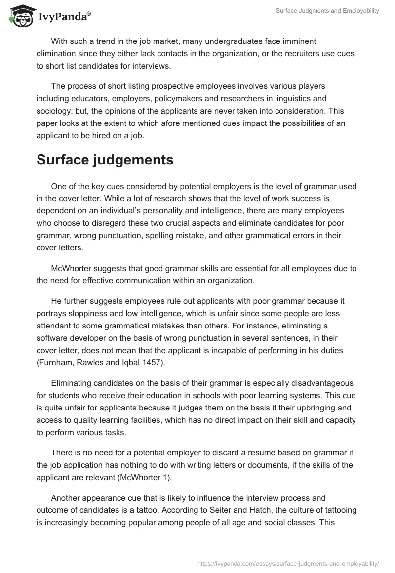 Surface Judgments and Employability. Page 2
