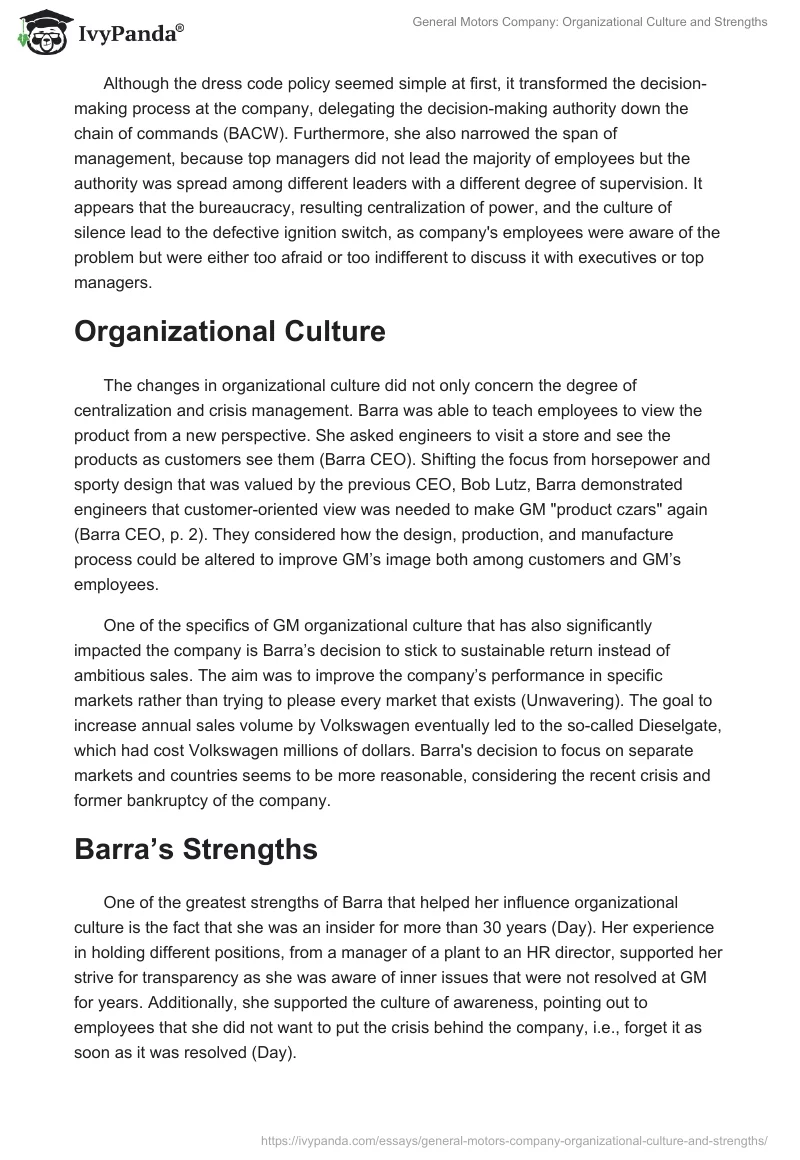 General Motors Company: Organizational Culture and Strengths. Page 2