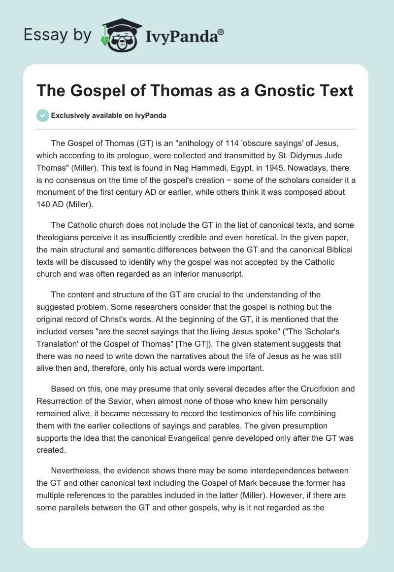 The Gospel of Thomas as a Gnostic Text. Page 1