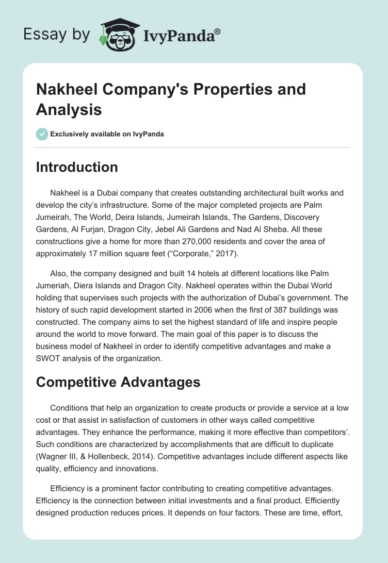 Nakheel Company's Properties and Analysis. Page 1