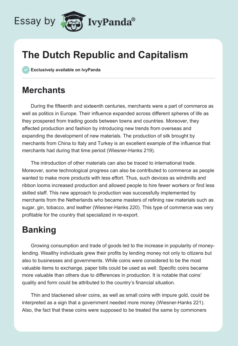 The Dutch Republic and Capitalism. Page 1