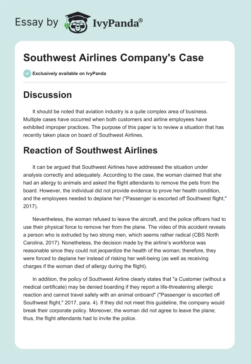 Southwest Airlines Company's Case. Page 1