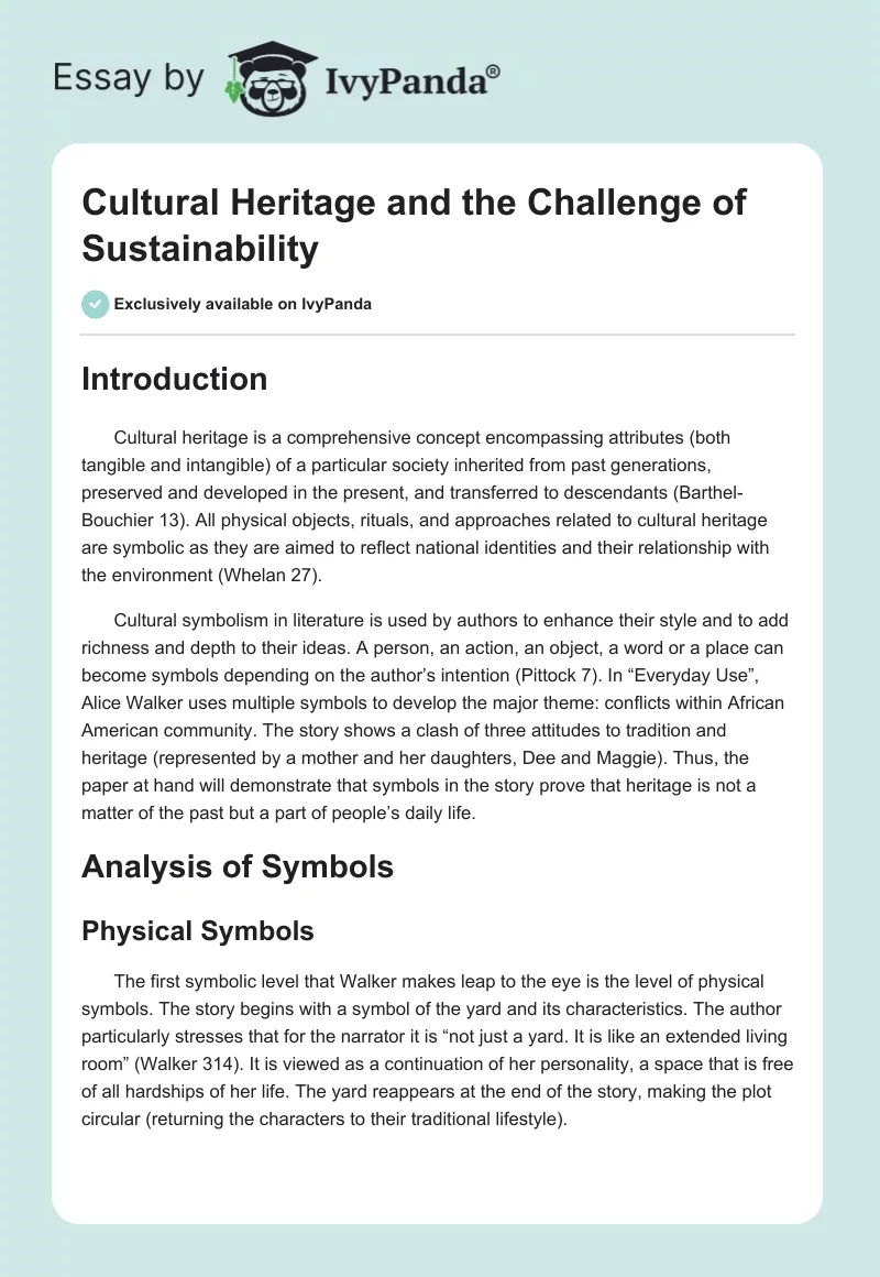 Cultural Heritage and the Challenge of Sustainability. Page 1