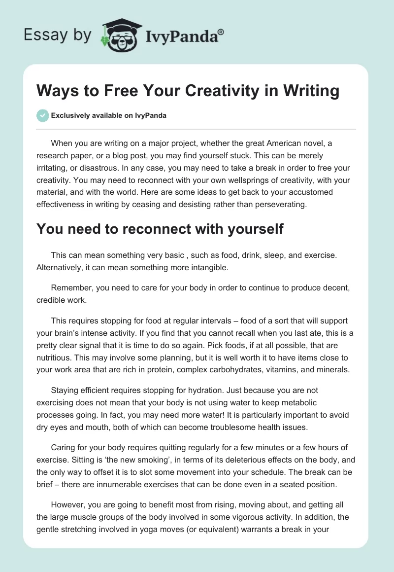 Ways to Free Your Creativity in Writing. Page 1