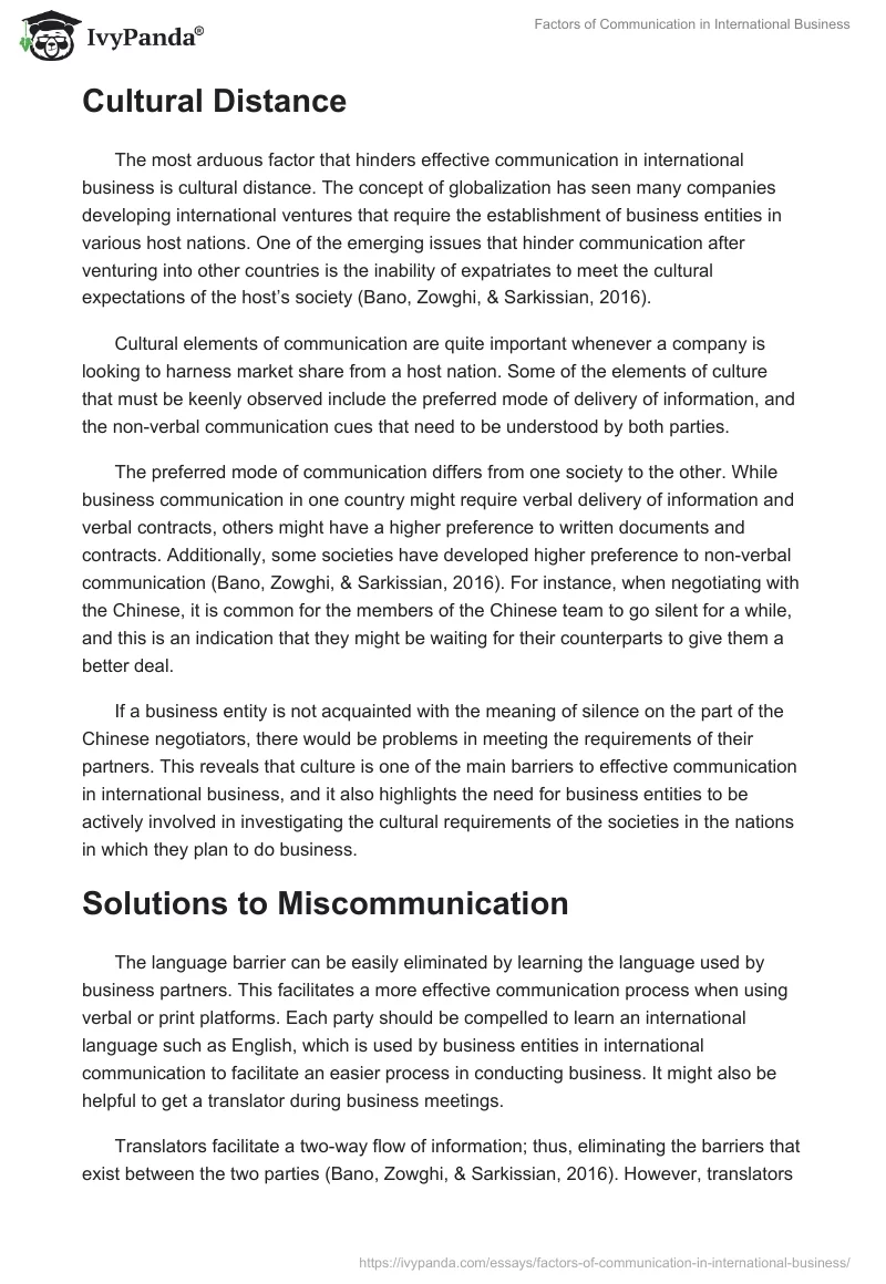 Factors of Communication in International Business. Page 2