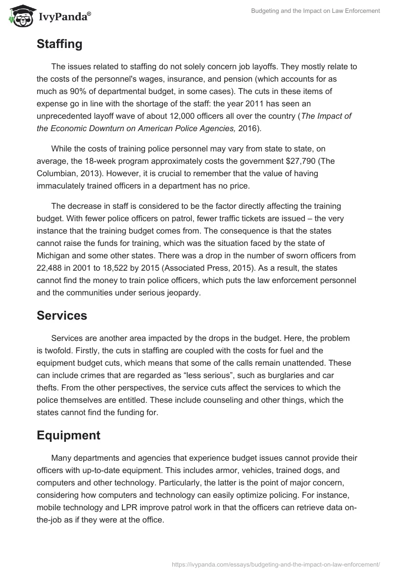 Budgeting and the Impact on Law Enforcement. Page 2