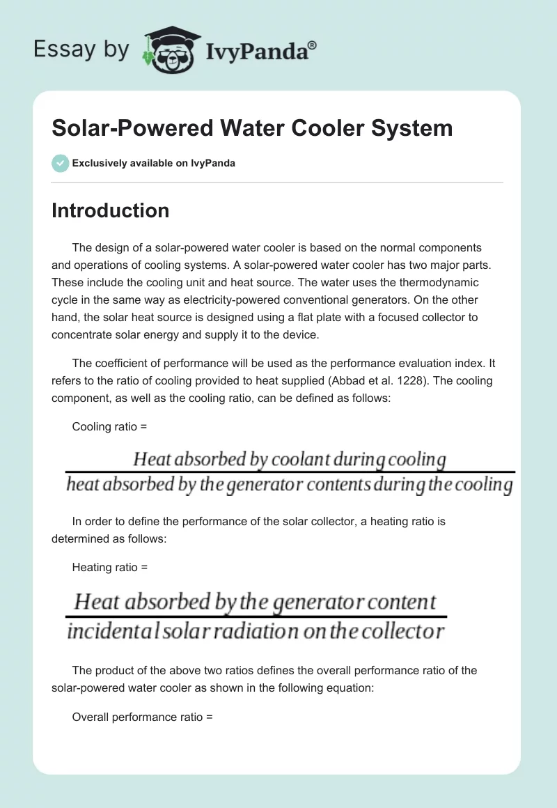 Solar-Powered Water Cooler System. Page 1