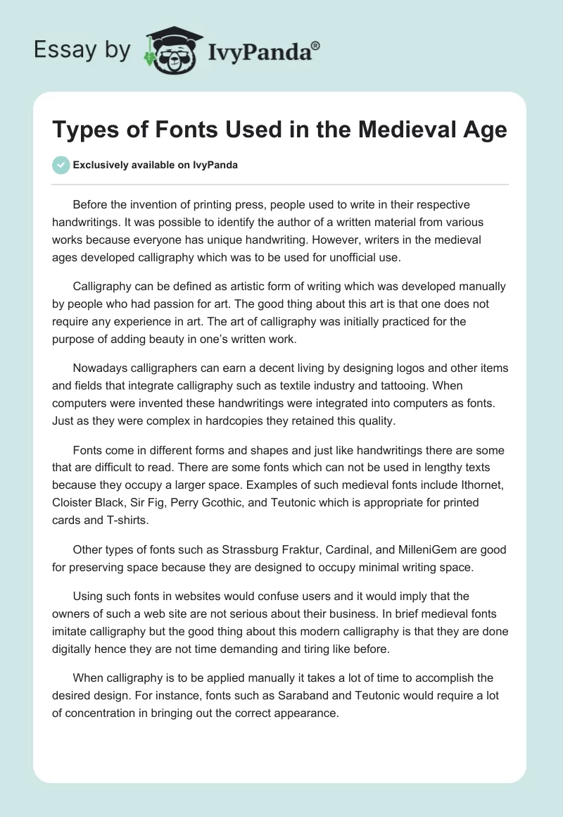 Types of Fonts Used in the Medieval Age. Page 1