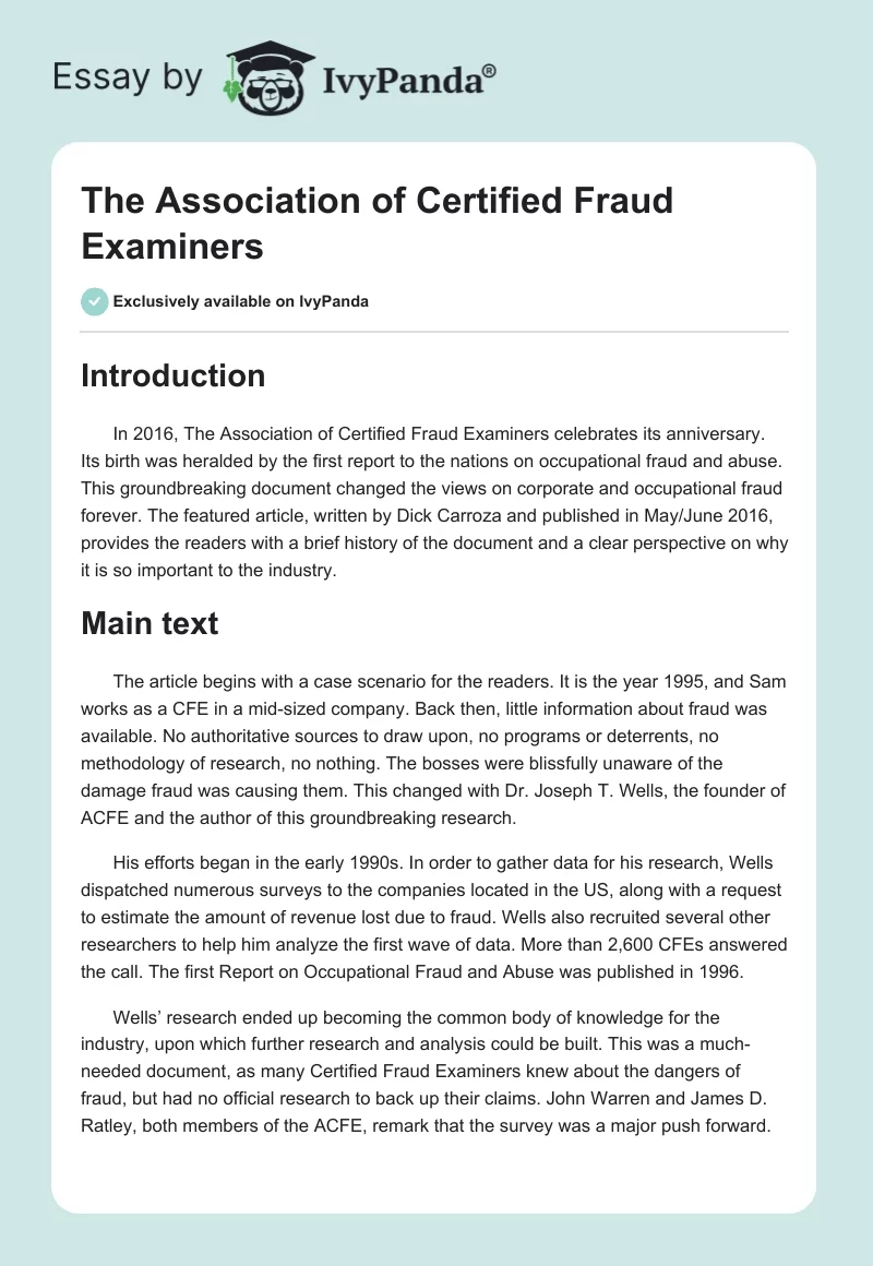 The Association of Certified Fraud Examiners. Page 1