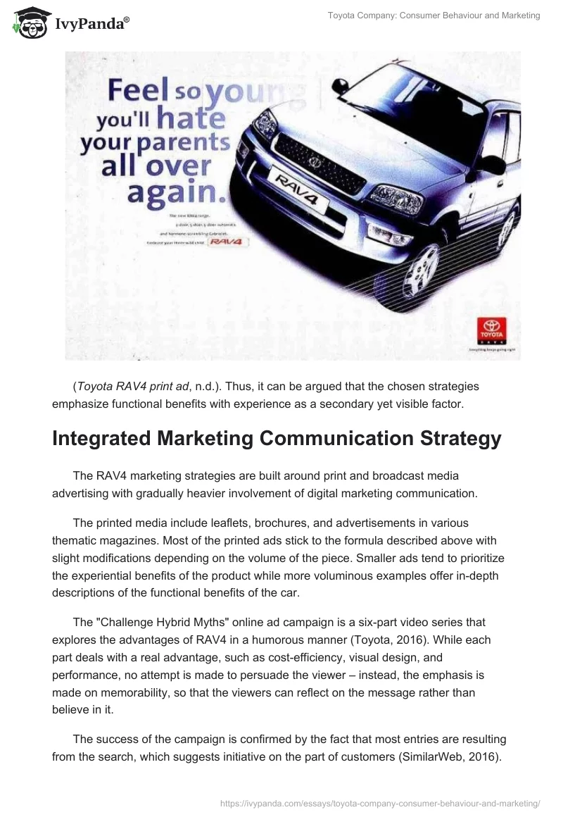 Toyota Company: Consumer Behaviour and Marketing. Page 4
