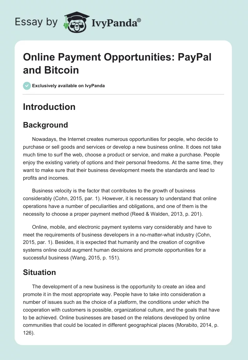 Online Payment Opportunities: PayPal and Bitcoin. Page 1