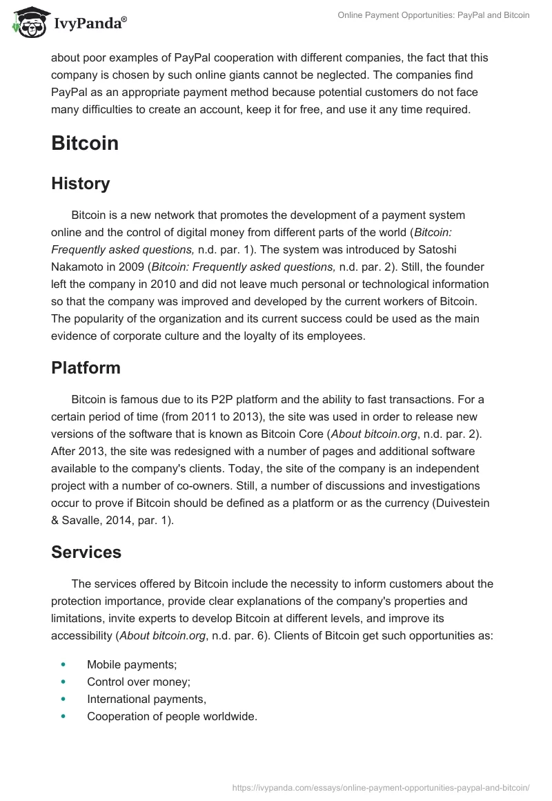 Online Payment Opportunities: PayPal and Bitcoin. Page 4
