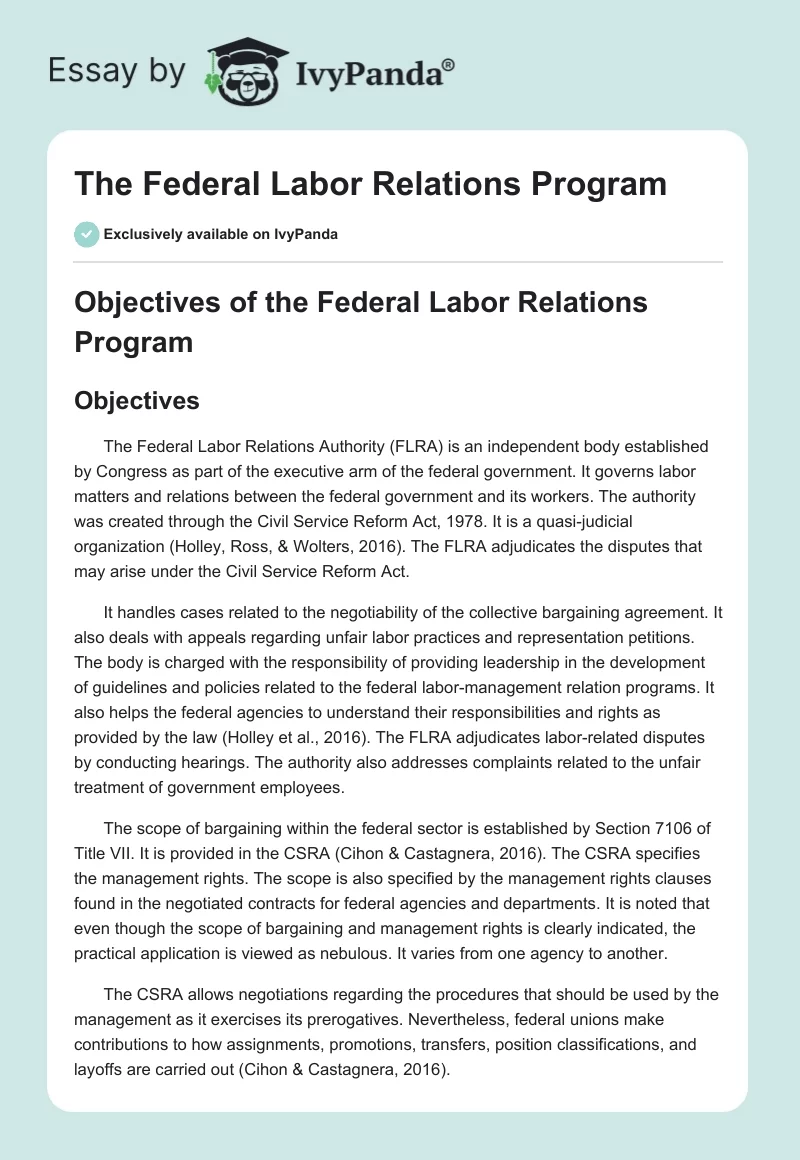 The Federal Labor Relations Program. Page 1