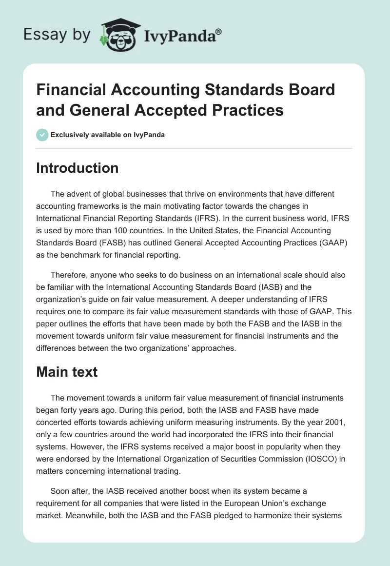 Financial Accounting Standards Board and General Accepted Practices. Page 1