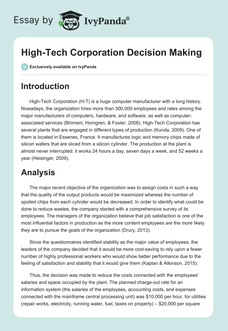 High-Tech Corporation Decision Making. Page 1