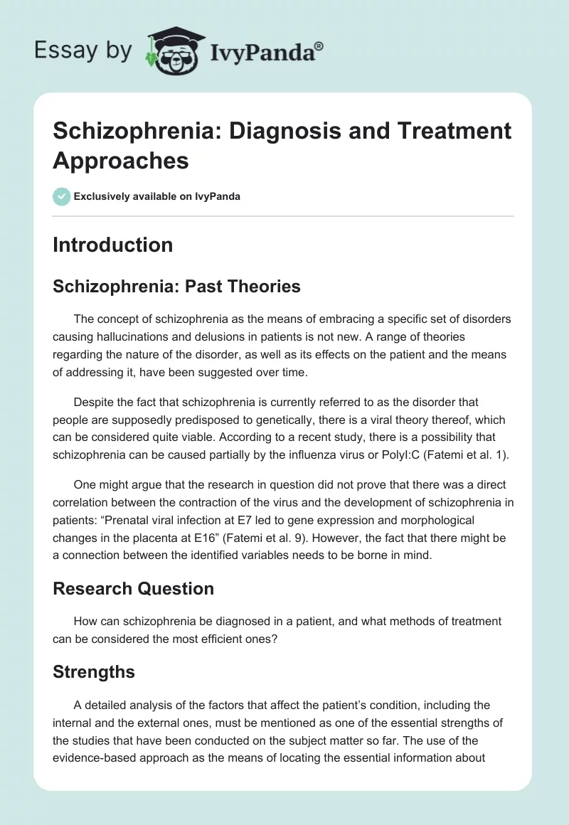 Schizophrenia: Diagnosis and Treatment Approaches. Page 1