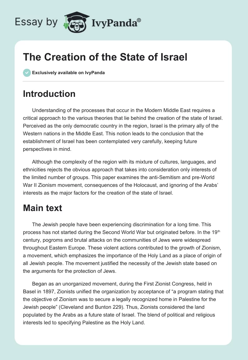 The Creation of the State of Israel. Page 1