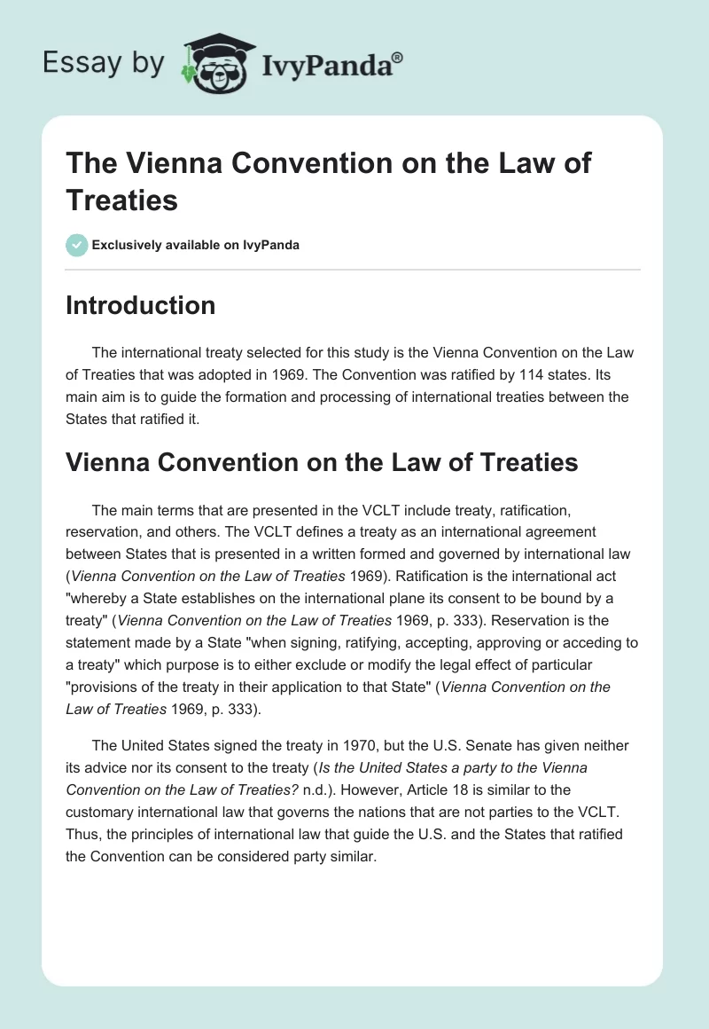 The Vienna Convention on the Law of Treaties. Page 1