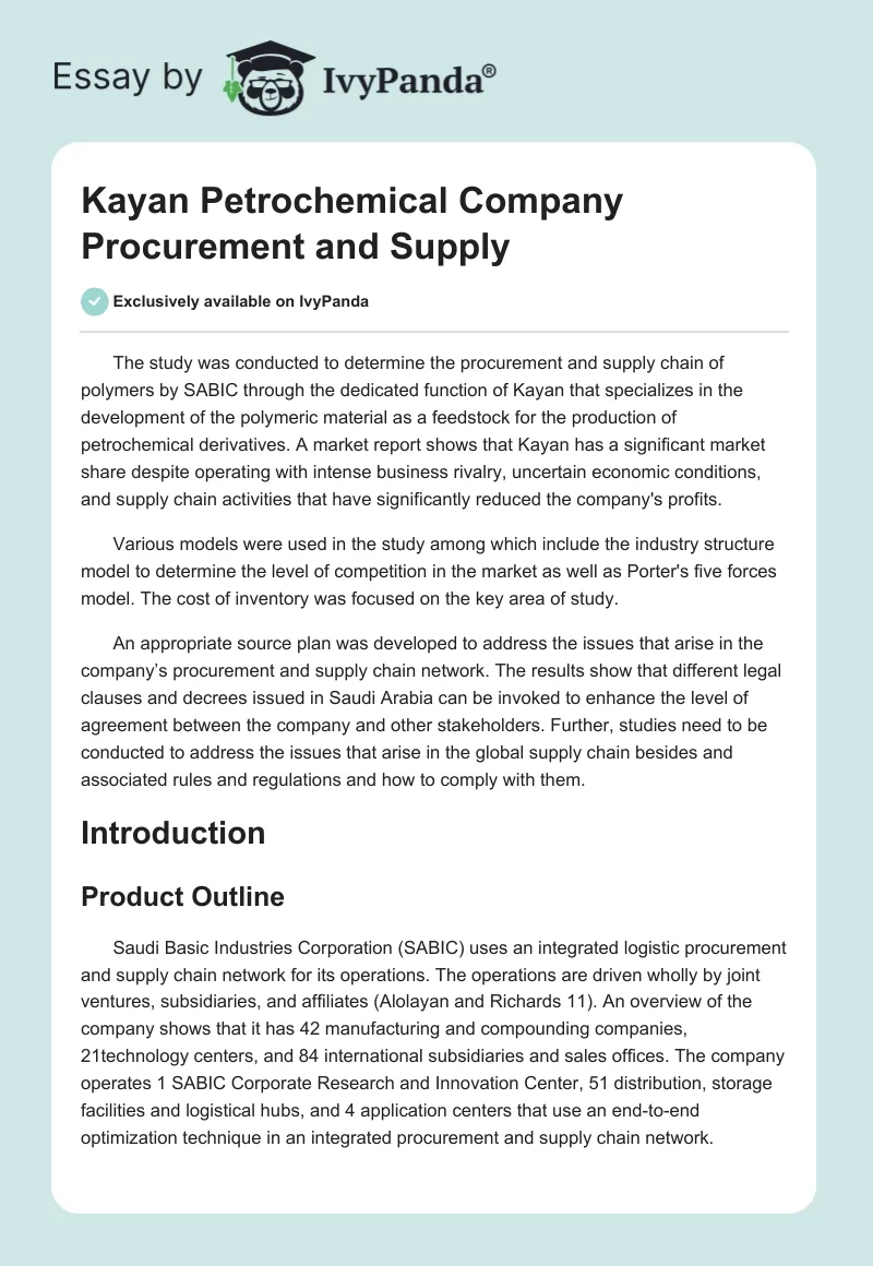 Kayan Petrochemical Company Procurement and Supply. Page 1