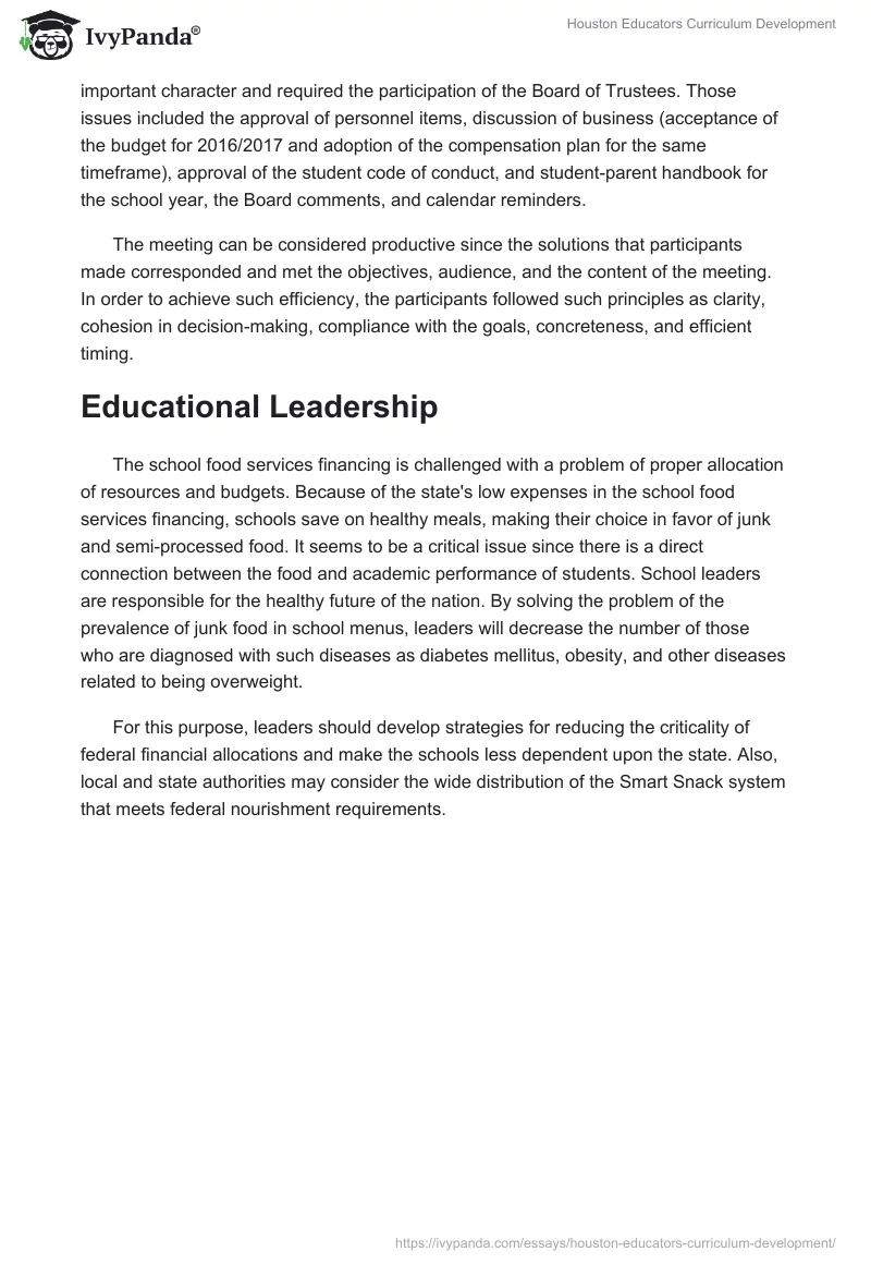 Houston Educators Curriculum Development. Page 3