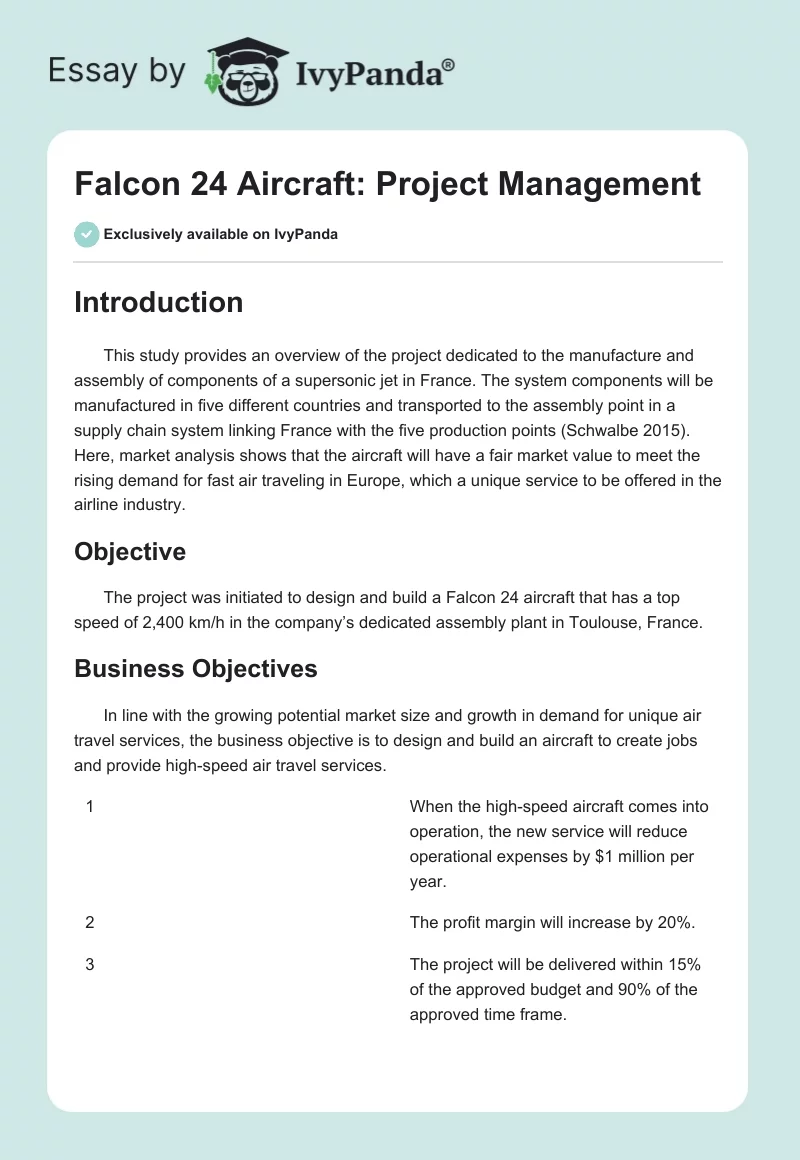Falcon 24 Aircraft: Project Management. Page 1