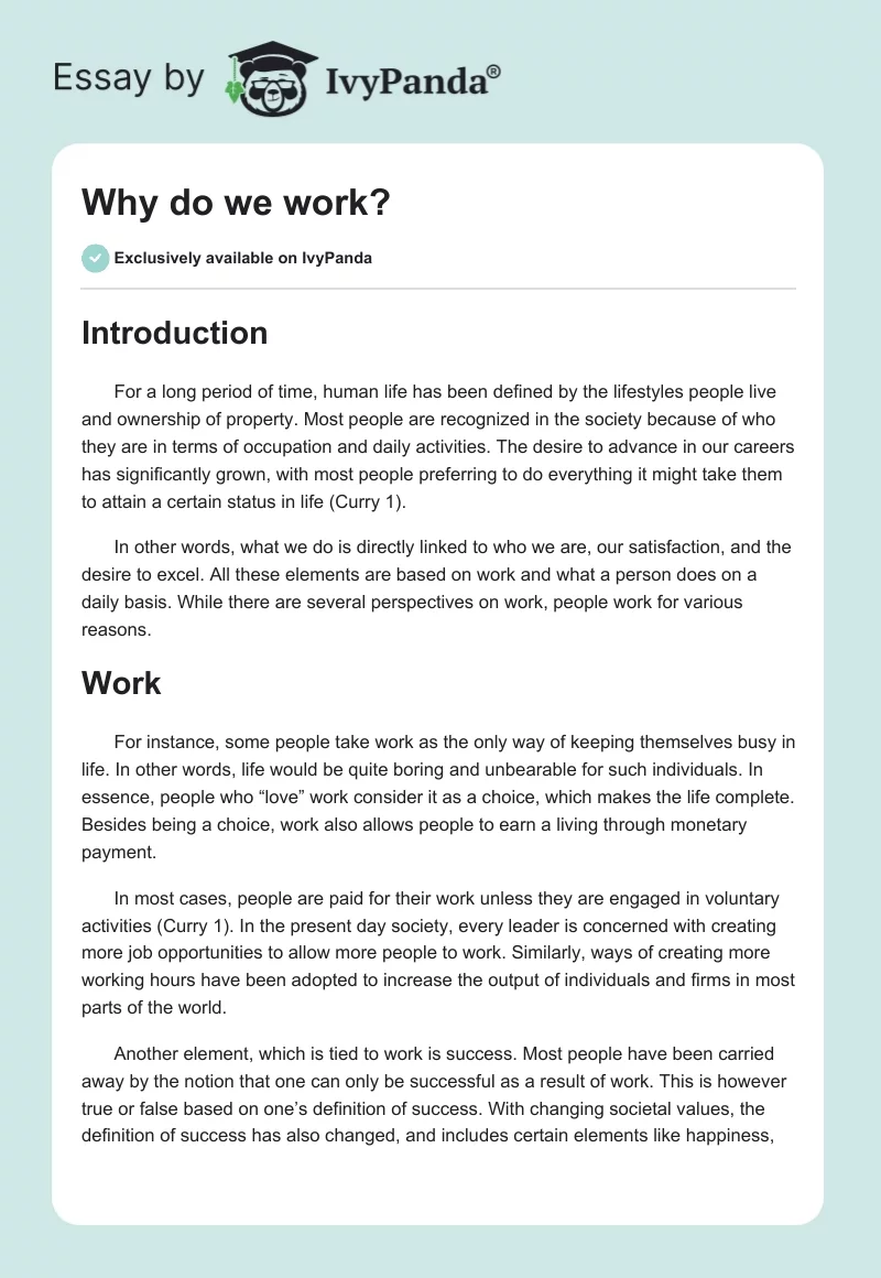 Why do we work?. Page 1