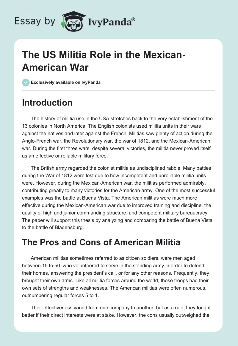 The US Militia Role in the Mexican-American War. Page 1