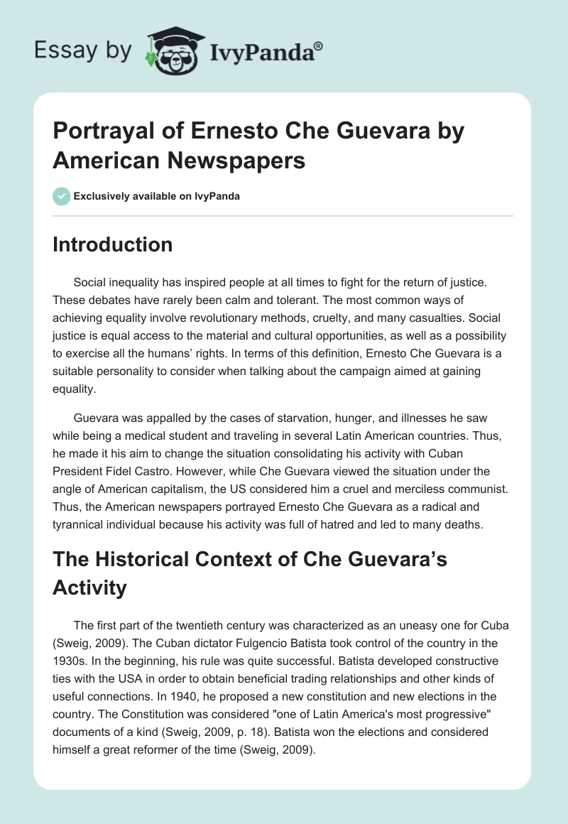 Portrayal of Ernesto Che Guevara by American Newspapers. Page 1