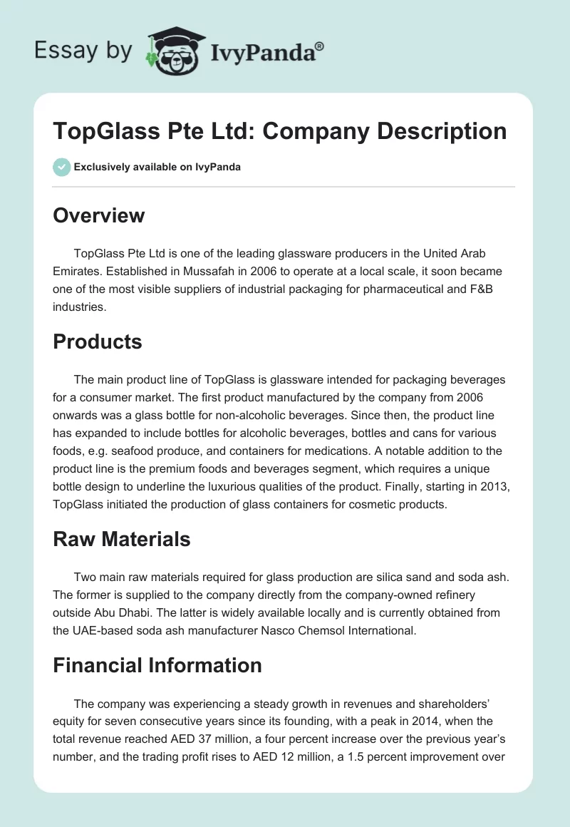 TopGlass Pte Ltd: Company Description. Page 1
