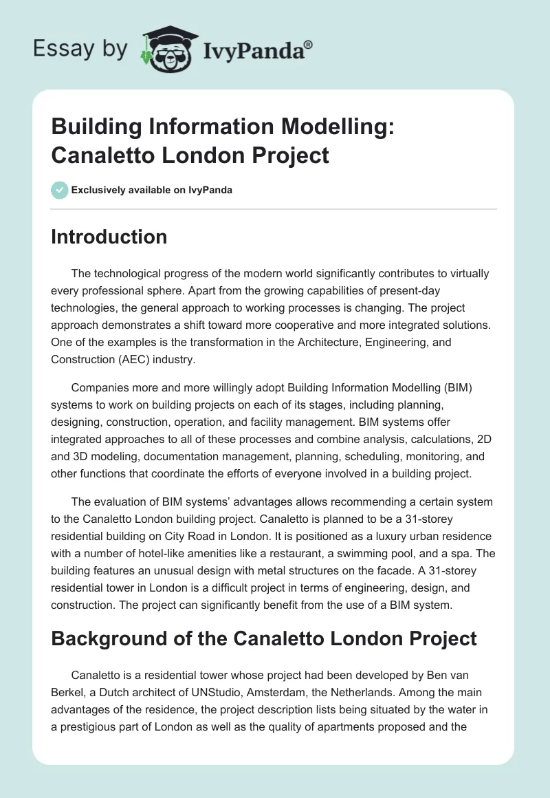 Building Information Modelling: Canaletto London Project. Page 1