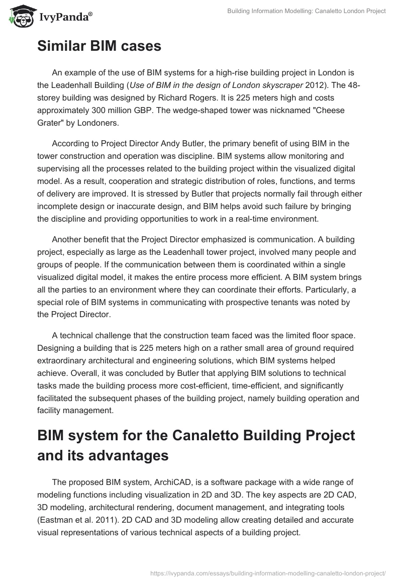 Building Information Modelling: Canaletto London Project. Page 5
