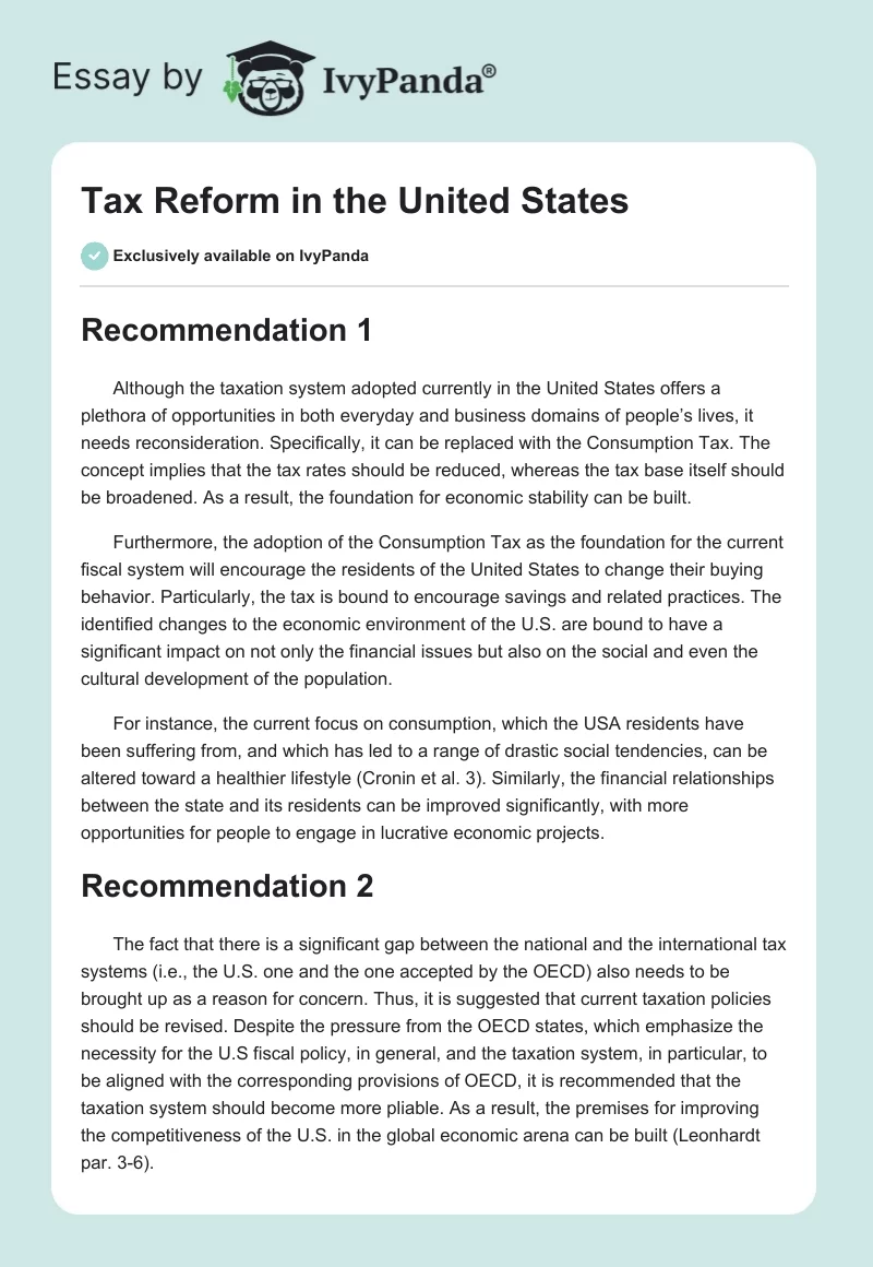 Tax Reform in the United States. Page 1