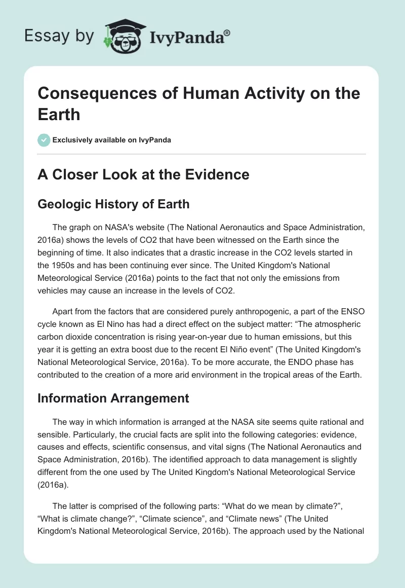 Consequences of Human Activity on the Earth. Page 1