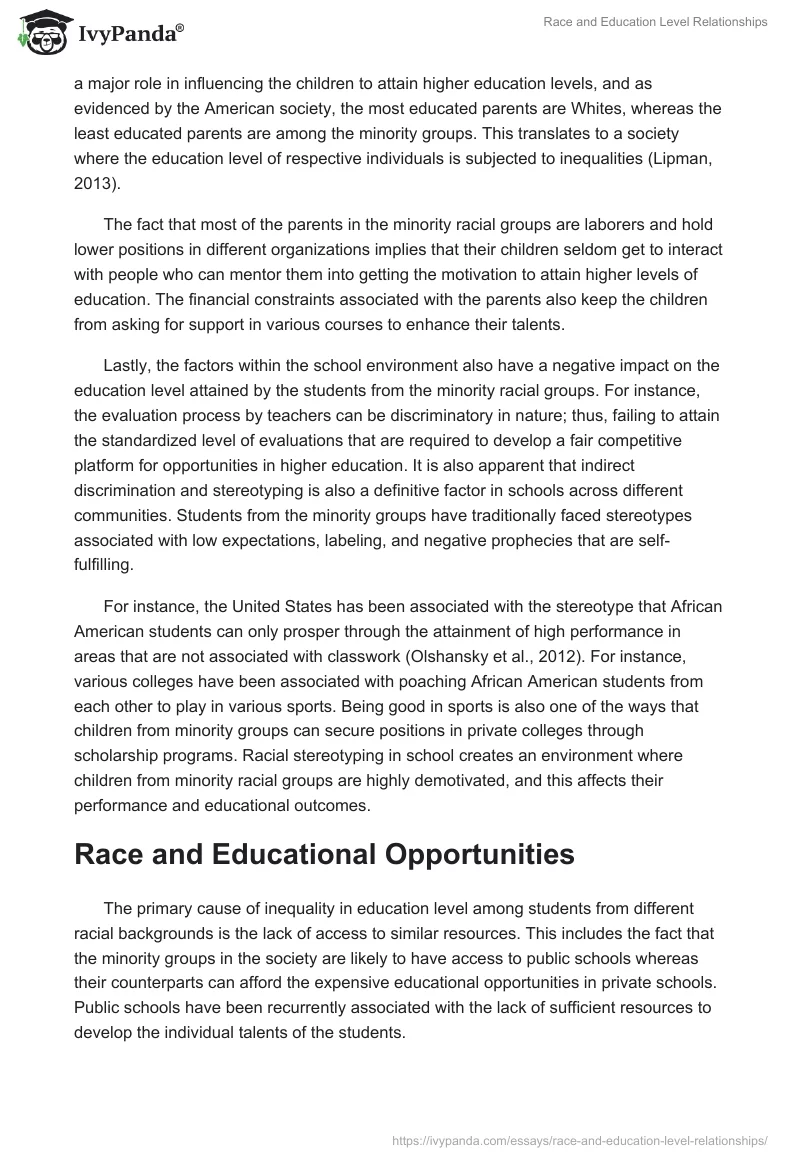 Race and Education Level Relationships. Page 4