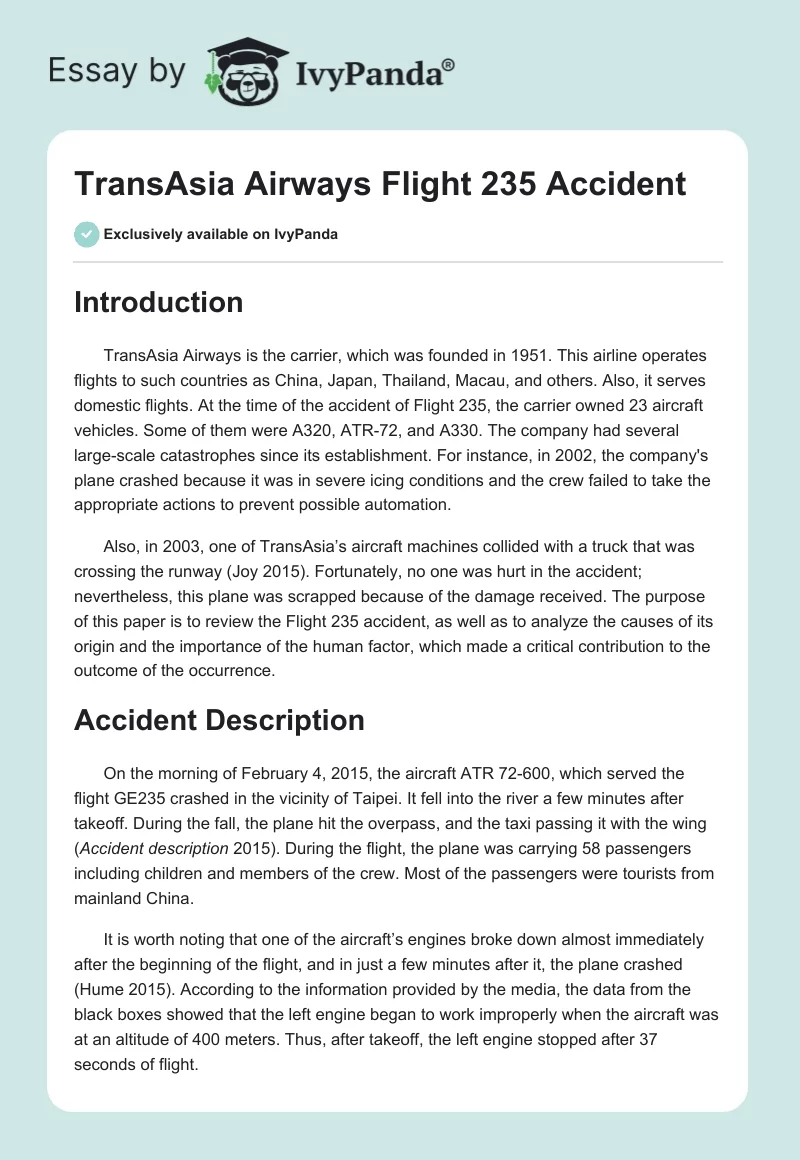 TransAsia Airways Flight 235 Accident. Page 1