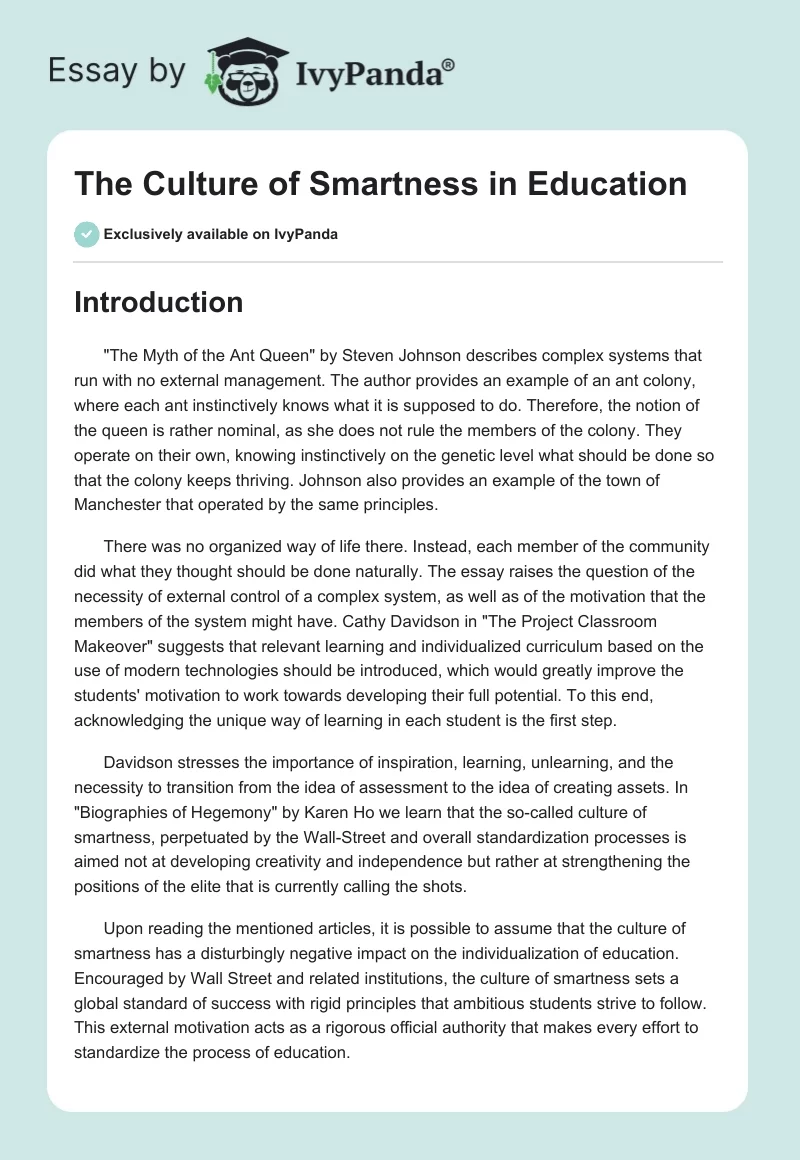 The Culture of Smartness in Education. Page 1