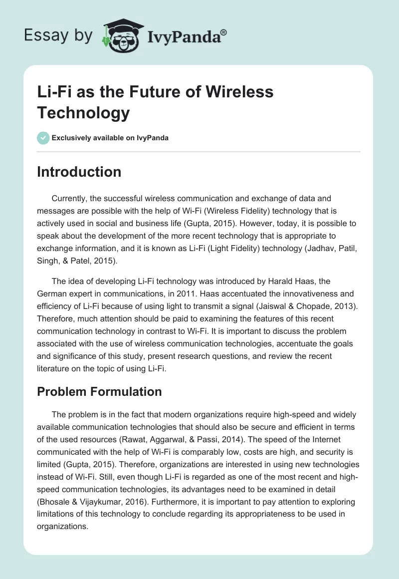 Li-Fi as the Future of Wireless Technology. Page 1