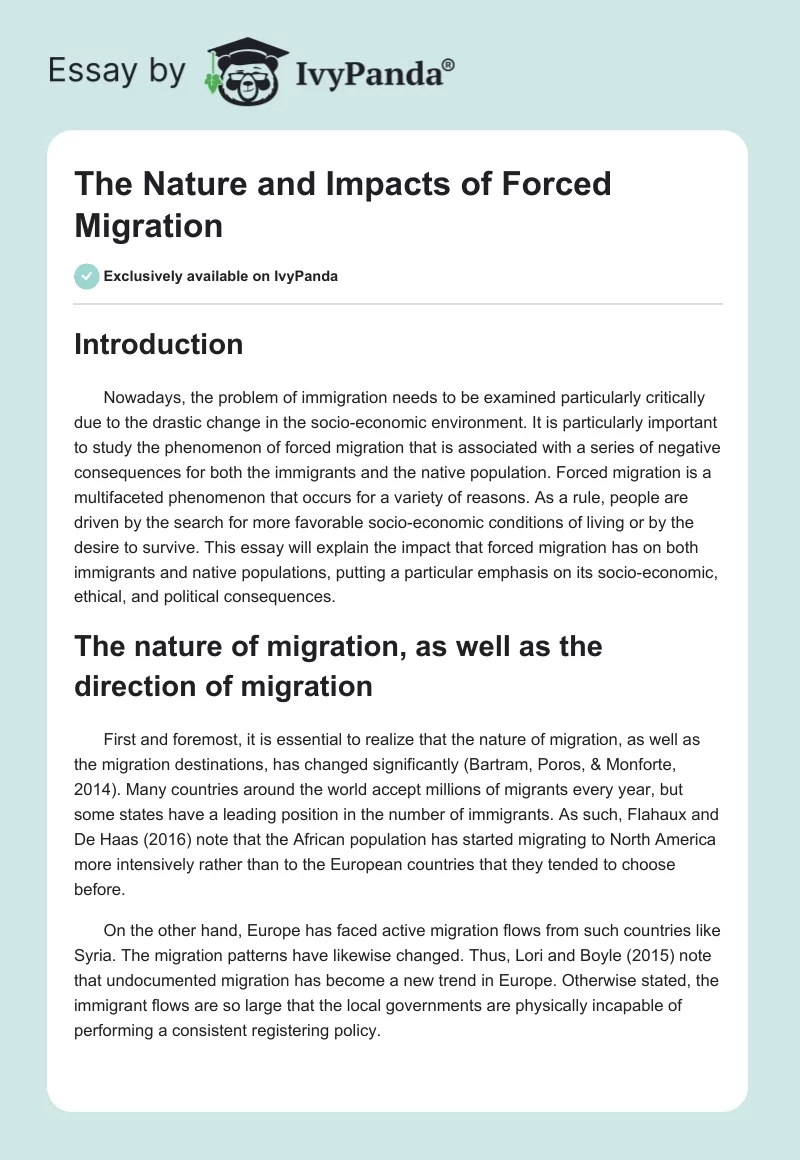 The Nature and Impacts of Forced Migration. Page 1