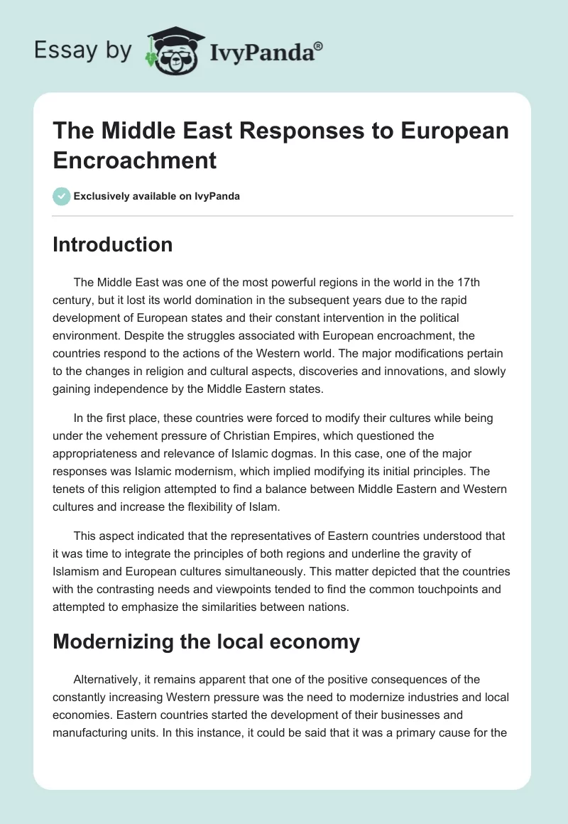 The Middle East Responses to European Encroachment. Page 1