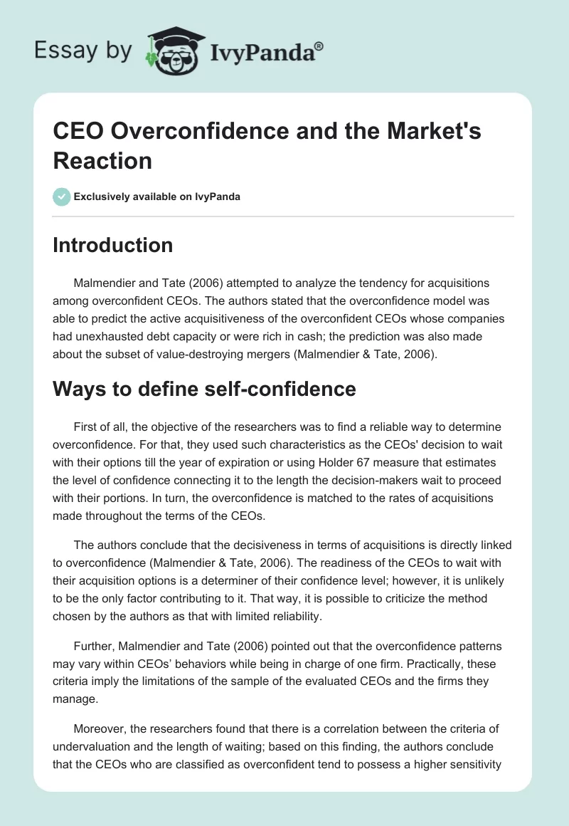 CEO Overconfidence and the Market's Reaction. Page 1