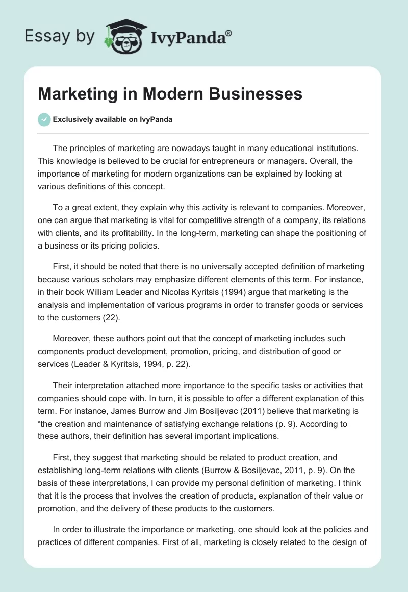 Marketing in Modern Businesses. Page 1
