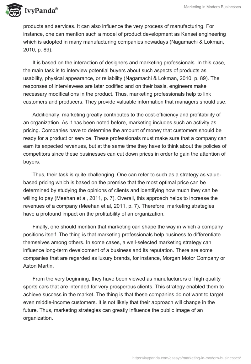 Marketing in Modern Businesses. Page 2